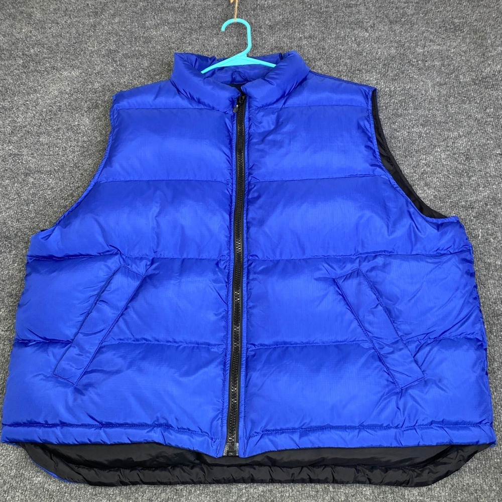 Eddie Bauer Mens XL Blue Goose Down Puffer Vest Full Zip Ripstop Outdoor Fish